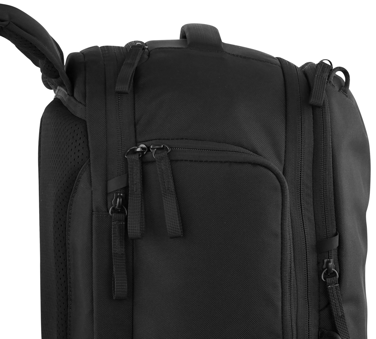 Black backpack on a white background